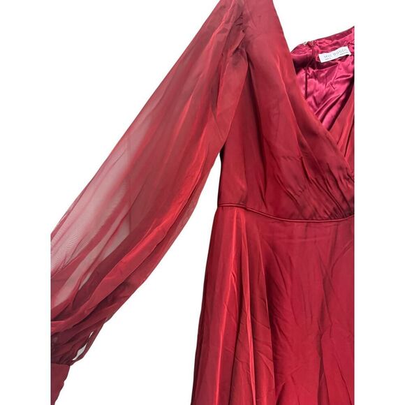 Mac Duggal Red Sheer Blouson Sleeve Surplice Gown 67873 - Size 18 - NWT - Picture 5 of 7